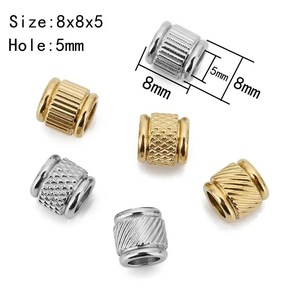 Stainless Steel Textured Large Hole <b>Spacer</b> Beads | Gold-Plated Barrel Beads for Braided Cord & Leather String Jewelry DIY - Product Image 2