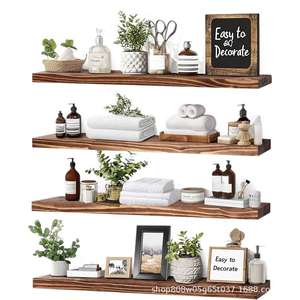 Solid <b>Wood</b> Wall Mounted Shelf 4 Layers Kitchen <b>Storage</b> <b>Rack</b> Rectangle Shape Screw Embedded Installation Neatening Organize - Product Image 3
