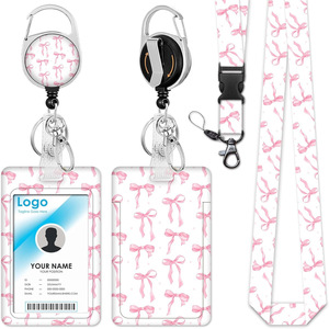 Wowei Butterfly Knot Polyester Women's ID Lanyard Badge Holder Retractable with Back Clip Rotating Easy Pull Buckle