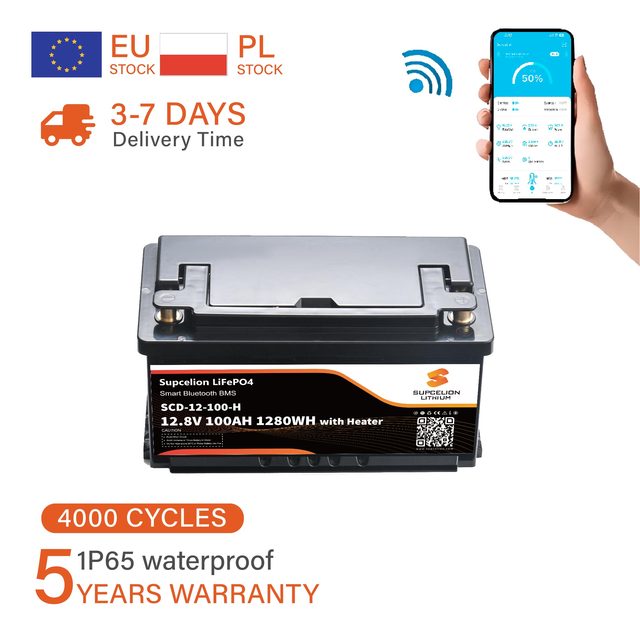 12V 100Ah Heated LiFePO4 Battery with Bluetooth & BMS for Caravan, Solar Battery-EU Warehouse France & Poland, 5Y Warranty