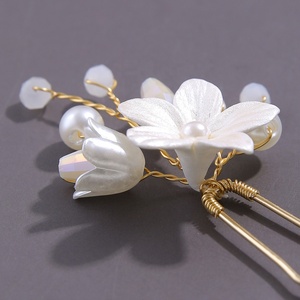 Épingles à cheveux florales faites à la main pour mariée, en argile polymère, en forme de U, <span class=keywords><strong>avec</strong></span> fausses perles, style vintage bohème, accessoires de mariage pour la mariée - Product Image 5