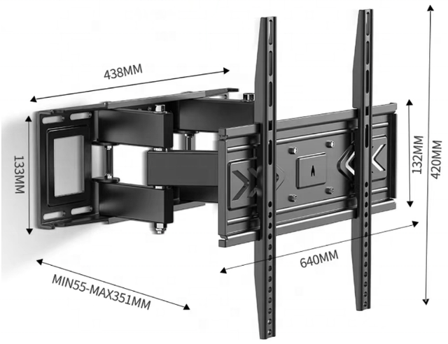 Hot Selling Full Motion TV Wall Mount Bracket 37-80" TVs Cold Rolled Steel Black 40kg Capacity CE 600x400 VESA 3-Position Swivel
