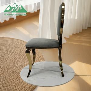 Chaise de salle à manger Wayon de luxe en acier inoxydable argenté, dossier ovale en velours gris, pieds sculptés en croix - Product Image 4