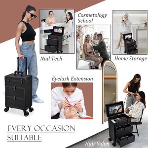 Maleta de Maquillaje con Ruedas y 2 Cajones Grandes, Bolsa de Maquillaje de Viaje, Maleta para Técnicos de Uñas, Carrito de Salón, Carro de Cosméticos - Product Image 4