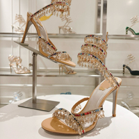 Sandales à talons aiguilles et pompon en cristal multicolore, style serpent entrelacé, idéales pour les soirées et