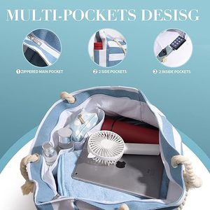 Bolsa de Compras de Lona a Rayas Grande, Impermeable, para Playa, Piscina y Viajes - Product Image 4
