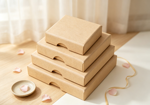 Kraft Paper High-End <b>Recyclable</b> Slide Drawer <b>Boxes</b> Natural Material Half-moon Cutout Pull Tab Nested Multi-size Sets Die-cut - Product Image 5