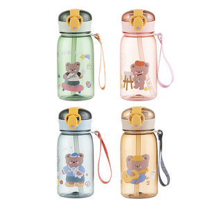 400ml Kids <b>Plastic</b> Water Bottle Cute Bear <b>Plastic</b> Water Bottle with Straw Bounce Cover Drinking Water <b>Plastic</b> Bottle - Product Image 1