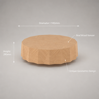 Table basse minimaliste en bois avec base multi-facettes, texture de placage de bois complexe, meuble d'appoint pour salon