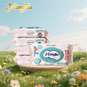 J.CongBo Échantillon Gratuit Usine OEM Lingettes Bébé Jetables Biologiques Antibactériennes Super Douces 80 Pièces Écologiques - Product Image 1