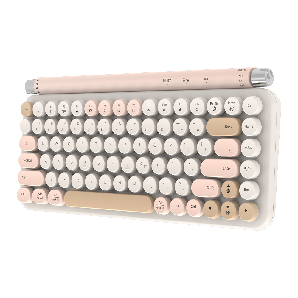 OEM en iyi klasik yuvarlak klavye kablosuz Bluetooth Vintage pembe daktilo klavye yuvarlak Keycaps taşınabilir