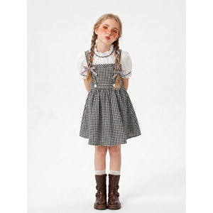 Costume da Fattoria per Bambine in 2 Pezzi, Camicia con Colletto Alto e Maniche a Sbuffo, Grembiule a Quadri Bianco e Nero, Costume per Oktoberfest - Product Image 4