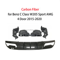 Diffuseur de lèvre arrière en Fiber de carbone sèche, embouts d'échappement noirs pour Benz classe C W205 C43 C63 AMG Sport 4 portes 2015 - 2020