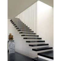 Escalier en bois pliant d'intérieur en granit et en noyer, design économique, escalier flottant et droit