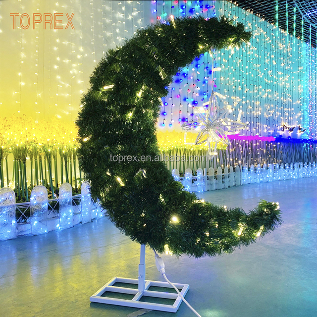 Ramadan Decorations 2025 Large Crescent Lighting Eid Holiday Party Event Led Motif Moon Led 3D Star Motif Lights