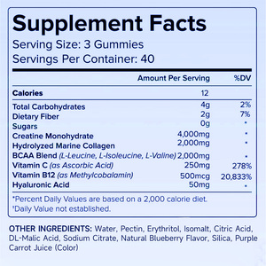 Wholesale OEM <b>Creatine</b> Gummies Blueberry Flavor 5g Muscle Growth Strength Athletes Non-GMO Vegan Sugar Free Private Label - Product Image 3