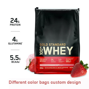 Custom Logo Printed 4.<strong>5kg</strong> <strong>5kg</strong> 10kg Plastic Flat Bottom Ziplock <strong>Gold</strong> <strong>Standard</strong> Egg <strong>Whey</strong> Protein Powder Packaging Pouch Bag Bags - Product Image 2