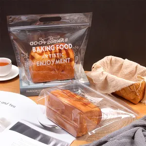 Emballage personnalisé du fournisseur Emballage de luxe Opp impression plastique boulangerie 450g sac à pain grillé Emballage à fermeture éclair sacs à pain tranché avec poignée