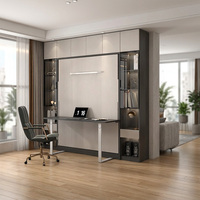 Lit Murphy convertible en bois, taille King, design moderne, pliable, gain de place, meuble de rangement pour chambre à coucher