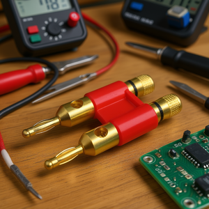 Connecteur double banane avec pinces de serrage, pointe rouge de 4 mm, pour tests et connexions électriques - Product Image 3