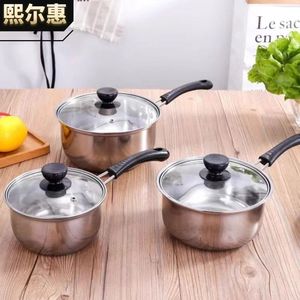 Stainless Steel Milk <b>Pot</b> 201 Material Single Handle With Lid Induction Compatible For Cooking Porridge <b>Soup</b> Household Use - Product Image 4