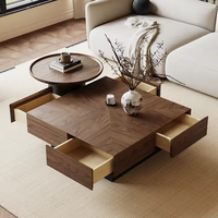 Table basse en bois au design rétro moderne avec rangement simple, style mi-ancien durable, petite table centrale haut de gamme créative