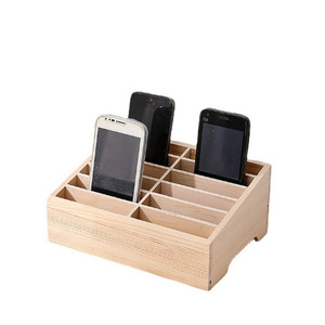 Wooden Desktop Multi Compartment Phone <b>Storage</b> Box Rectangle Standing Type Desk Organizer Neatening <b>Storage</b> - Product Image 3