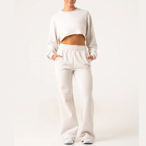 <span class=keywords><strong>Pantaloni</strong></span> sportivi a gamba larga da donna con Logo personalizzato a vita alta <span class=keywords><strong>pantaloni</strong></span> della tuta svasati da ragazza - Product Image 6