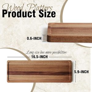 Plateau de service rectangulaire à plusieurs niveaux en bois d'acacia massif pour collations, pain et café, usage domestique - Product Image 2