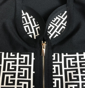 <span class=keywords><strong>Labyrinthe</strong></span> Jacquard Bandage Col en V Robe à glissière sur le devant Robe sexy à manches longues blanche et noire pour club de fête - Product Image 6