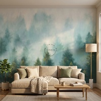 Papier peint mural autocollant imperméable avec paysage de forêt brumeuse pour le salon, la chambre à coucher, la décoration murale de la maison