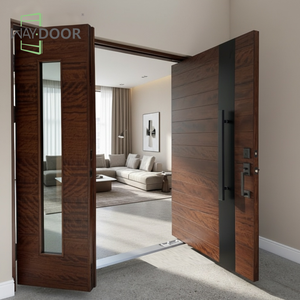 Puerta Exterior Pivotante de Madera Sólida de Lujo Personalizada con Vidrio, de Roble, Caoba o Nogal Oscuro, con Luz Lateral Individual, para Casas - Product Image 1
