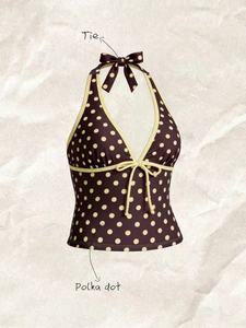 Women Swimwear <b>Polka</b> <b>Dot</b> 2-Piece Tankini Set Deep V Lace-up Neck Front Tie Cami Top & Contrast Waistband Drawstring Swim Shorts - Product Image 6