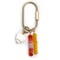 Porte-clés en pierre naturelle perlée avec mousqueton doré et fermoir à vis, pendentif cœur en nacre, breloque colorée style bohème