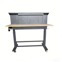Banc de travail robuste réglable en hauteur avec plateau en bois de caoutchouc et support à outils, banc de travail en métal robuste pour atelier de menuiserie