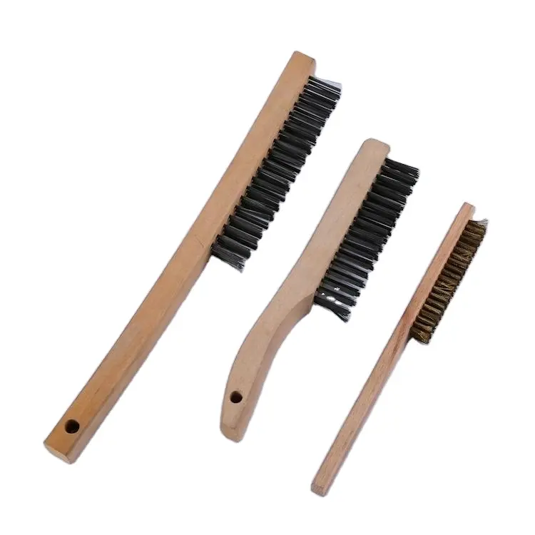 Wood handle wire brush car washing tools row long stainless steel wire brush