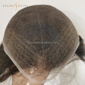 Protesi Capillare <span class=keywords><strong>Uomo</strong></span> HD in Pizzo Francese, Sistema <span class=keywords><strong>di</strong></span> Capelli Grigi Indiani Remy Naturali Ondulati, Densità 100% PU, Sostituzione Protesi Capillare - Product Image 4