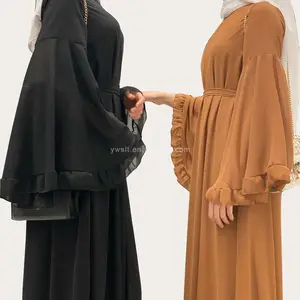 新しい卸売クローズドアバヤトルコレディースカスタマイズされたイスラム服ニダフリルスリーブイスラム教徒の女性のドレスドバイアバヤ