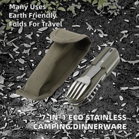 Ensemble de pique-nique de camping en plein air écologique en acier inoxydable 7 en 1, vaisselle multifonctionnelle, couteau, fourchette, cuillère pliables pour les voyages