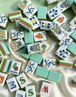 Tuiles de Mahjong Américaines en Acrylique Sculpté à Quatre Couches, Motif Floral Vert Cactus, Luxe, Portables, Écologiques, Durables, pour Réunions Familiales