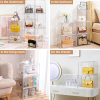 Lot de 3 Vitrines Rectangulaires en Acrylique avec Porte Magnétique, Bacs de Rangement Empilables en Plastique Transparent avec Couvercles, Grande Capacité pour Sacs