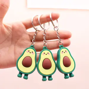 Wholesale 2023 Hot Sale 3D PVC Rubber Avocado Fruit Keychain Creativity Car Backpack Rubber PVC Avocado Keychain Promotion Gifts