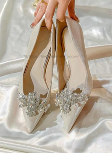 Factory Wholesale New Bridal Satin Wedding Shoes High Heels for Stiletto Women Genuine <b>Leather</b> Upper <b>Pumps</b> - Product Image 6