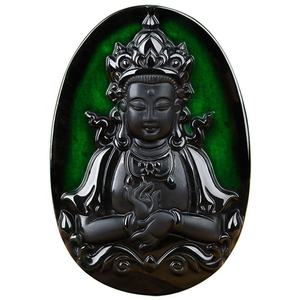 Pendentif en jadéite noire naturelle authentique, déesse de la miséricorde, pendentif pour homme, vente en gros de jade C254 - Product Image 1