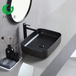 イスラム教徒のMeubleLavaboモダンマットブラックカラーセラミックカウンタートップシンクバスルームアート長方形手洗い洗面台