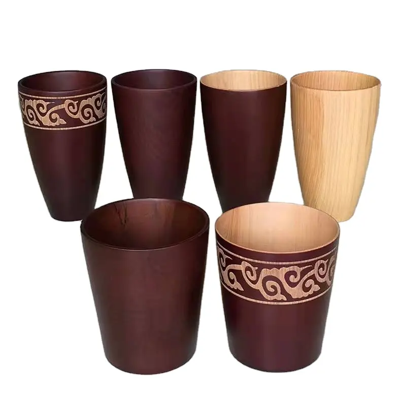 Creative Chinese tea cup Cylindrical handy cup Environmental protection wooden anti-scald cup