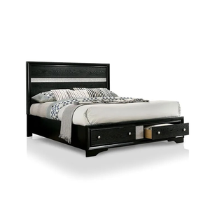 Lit convertible moderne et réglable, taille King, avec tête de lit à panneaux et tiroirs, couleur noire - Product Image 2