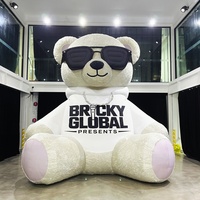 Ours géant gonflable en peluche, ours rock rap de dessin animé avec lunettes de soleil, ours gonflable personnalisé pour la décoration de fêtes et festivals