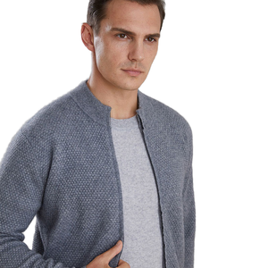 Pull en cachemire de Mongolie intérieure pour homme, anti-rétrécissement, tricoté, long cardigan décontracté avec fermeture éclair intégrale - Product Image 1