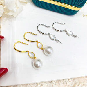 21592DIY Accessoires en perles Argent 925, Supports de perles vides pour boucles d'oreilles, Crochets d'oreille en argent tendance pour perles rondes de 8-11mm, Boucles d'oreilles pendantes mode - Product Image 4